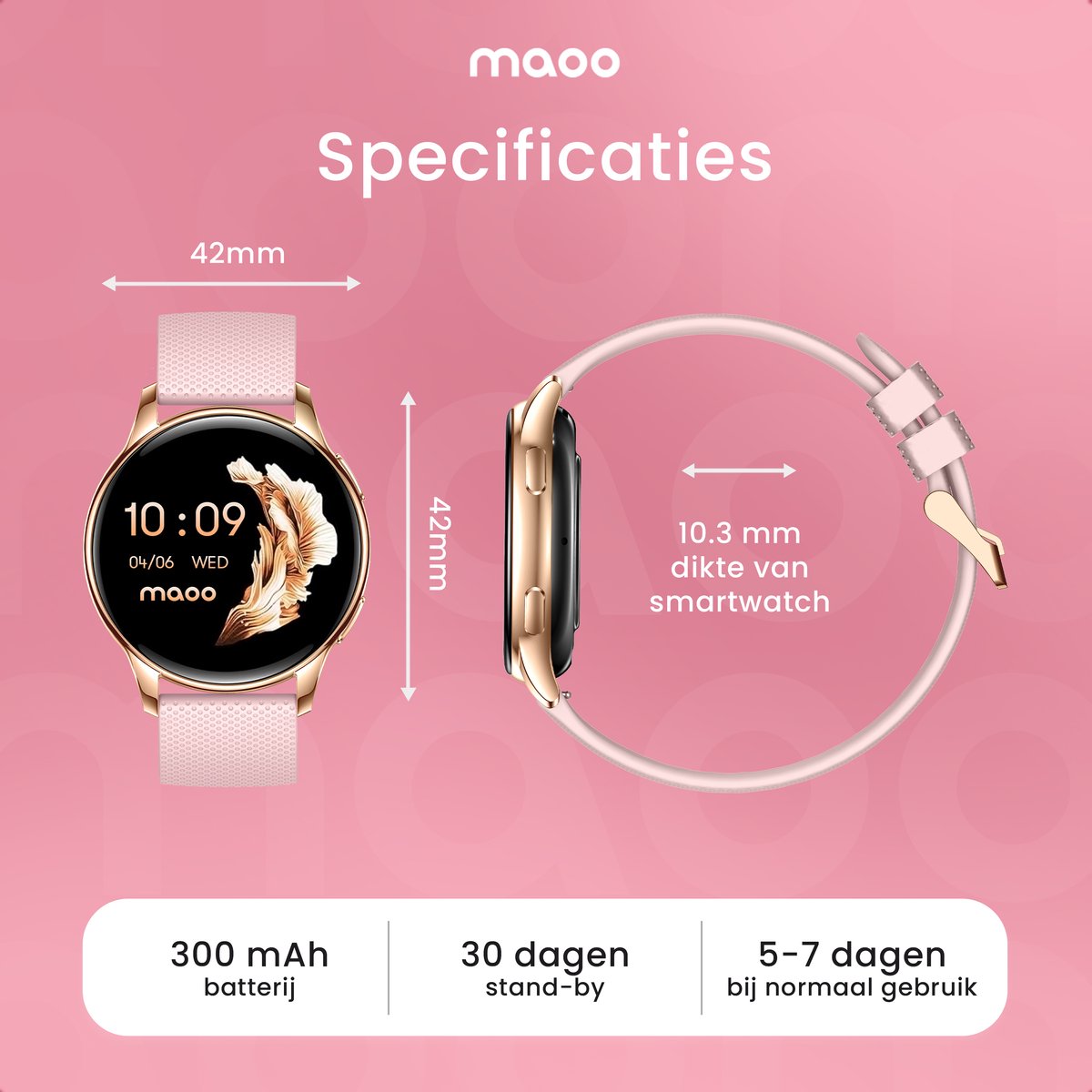 Maoo Ventura AMOLED Smartwatch Dames Rosé Goud