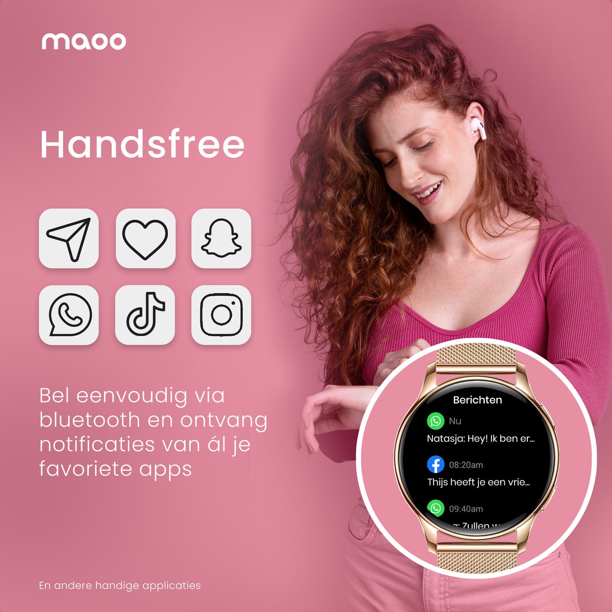 Maoo Ventura AMOLED Smartwatch Dames Rosé Goud
