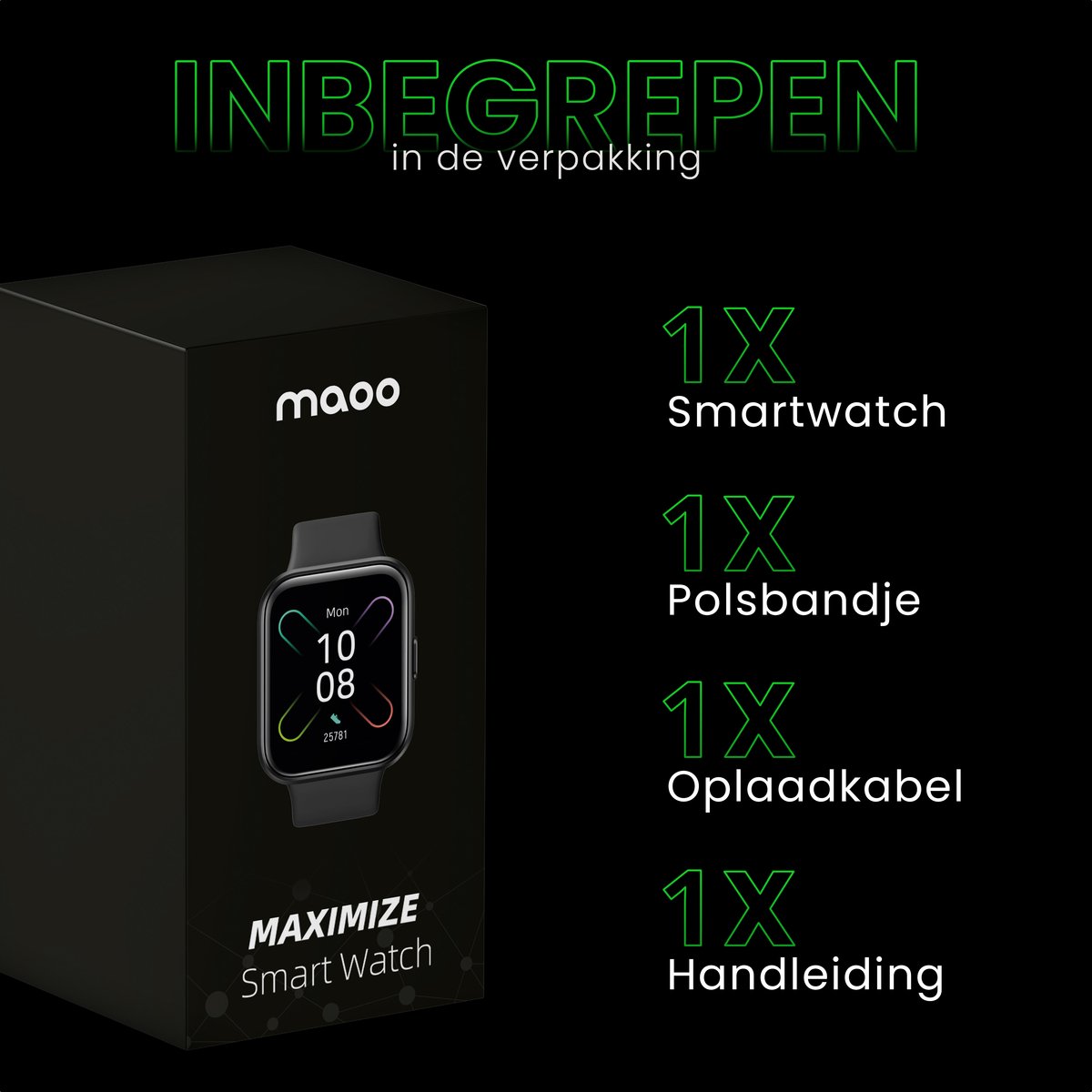 Maoo Maximize Smartwatch Dames en Heren Zwart