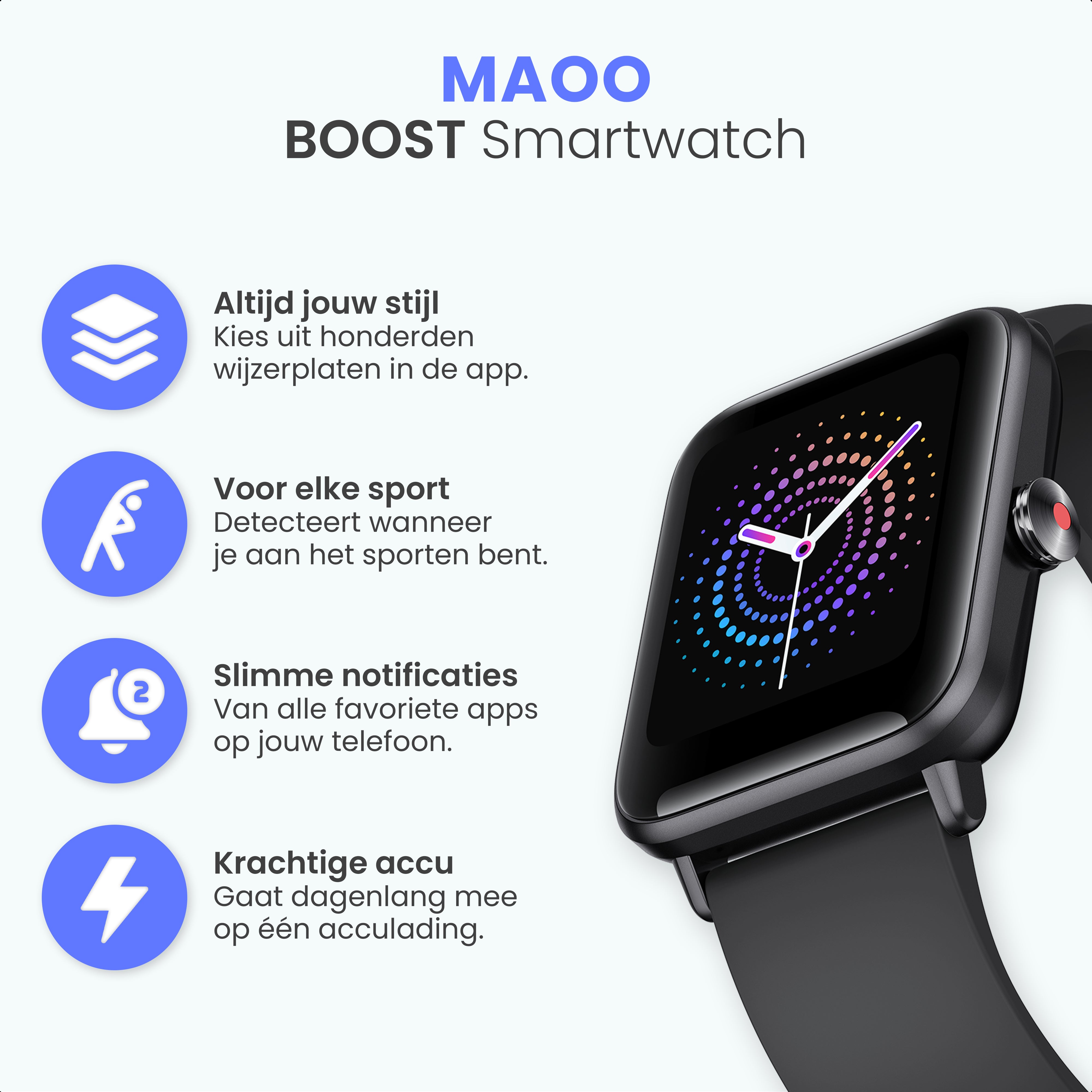 Maoo Boost Smartwatch Dames en Heren Zwart